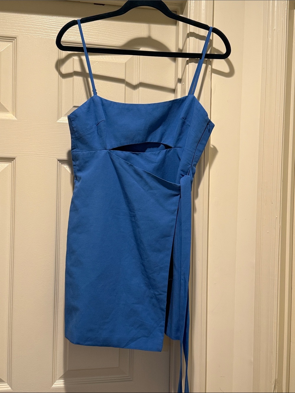 Zara Cobalt Blue Wedding Guest Mini SKORT Cutout Side Tie Spaghetti Strap S - Picture 4 of 16